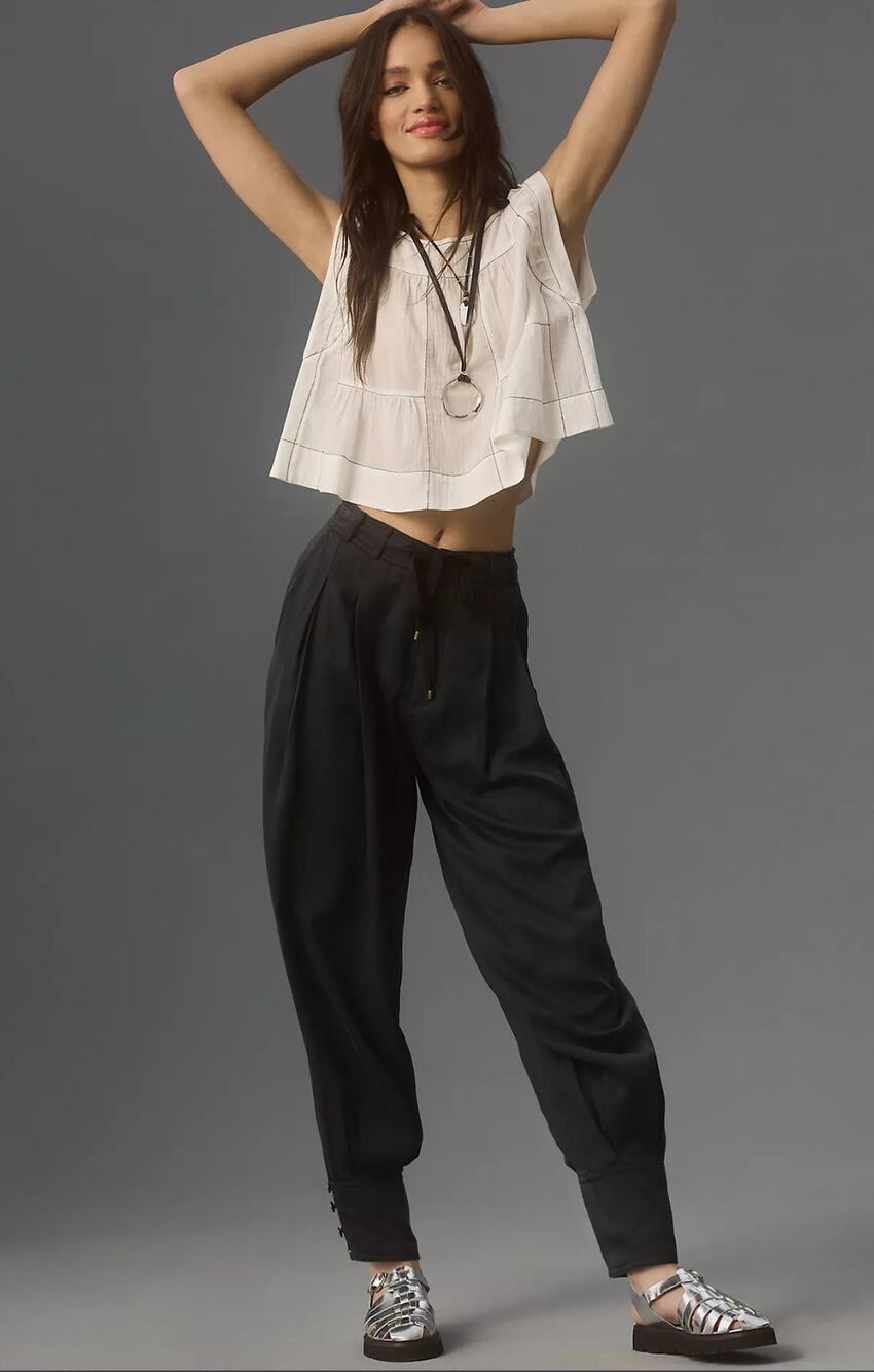 Anthropologie Black Cuffed Barrel Pants - New XS